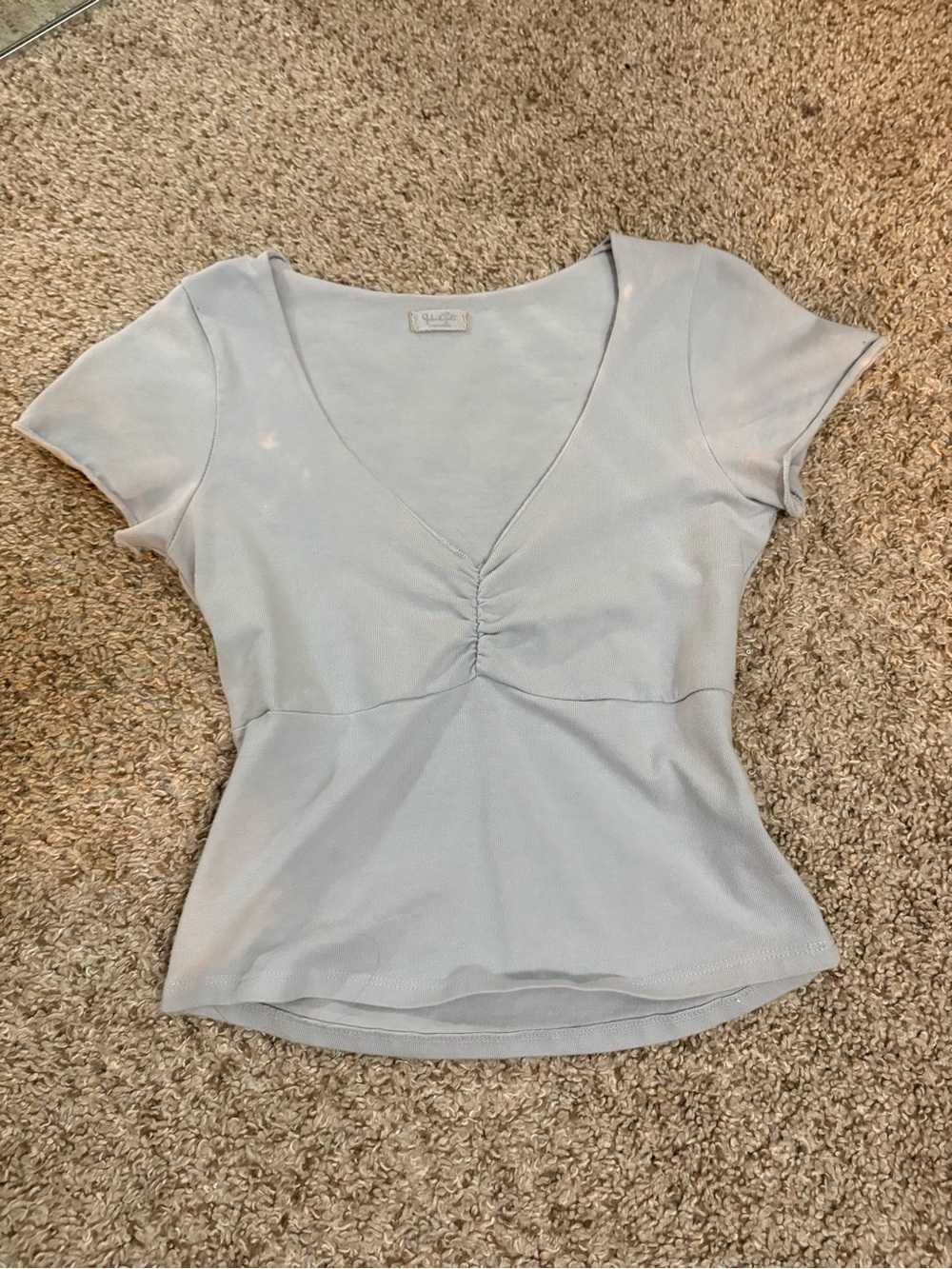 Brandy Melville Light Blue Ruched V-Neck Crop Top